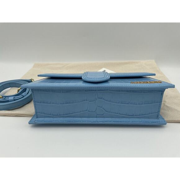 NEW JACQUEMUS LE GRAND BAMBINO CROC LEATHER CROSSBODY BLUE TOTE BAG PURSE NWT - Picture 11 of 14